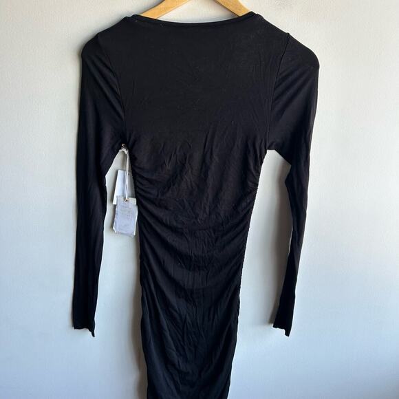 Good American Ruched Midi Dress Womens Size 1 Black Round Neck Long Sleeve NWT - Picture 6 of 8